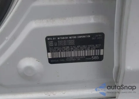 2013 Mitsubishi Lancer Evolution Gsr z USA, uszkodzony, nr VIN JA32W8FV7DU016878